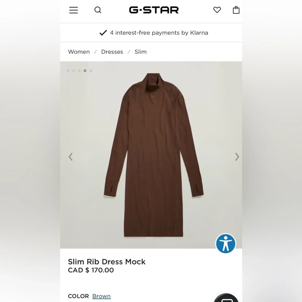 New Women's G Star Raw Sz XXL Slim Rib Dress Mock In Brown - Picture 6 of 6